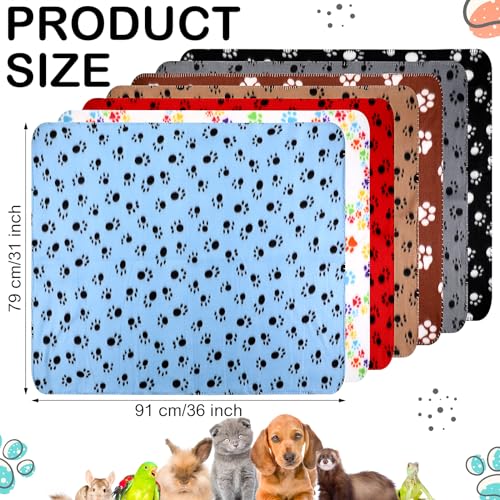Tegeme 12 Pcs Fleece Pet Blankets Paw Print Dog Cat Bedding, 31 x 36 Inches | Soft Warm Sleep Mats, Paw Print Design Cage Liner Sleep Mat Pad for Puppy, Kitten, Small Animals, Cage Liner, Bedding Cover - size: 31 x 36 Inches