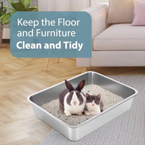 WENBOKMIN Stainless Steel Cat Litter Box - Litter Box for Cats - Easy to Clean, Never Absorbs Odor, Stains, or Rusts - Silver (17.7" L x 13.5" W x 4" H) - size: 17.7" L x 13.5" W x 4" H