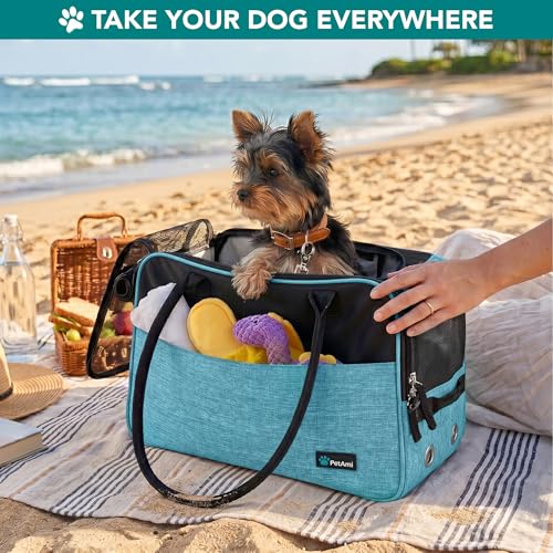 PetAmi Dog Purse Carrier for Small Dogs Cats, TSA Airline Approved Soft-Sided Pet Carrier with Pockets, Ventilated Travel Tote Bag with Bed & Shoulder Strap, Puppy Kitten, Max 12 lbs, Turquoise - color: Turquoise