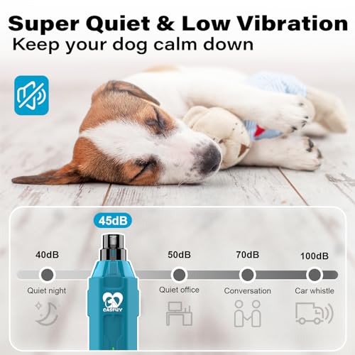 Casfuy 6-Speed Dog Nail Grinder - Newest Enhanced Pet Nail Grinder Super Quiet Rechargeable Electric Dog Nail Trimmer Painless Paws Grooming & Smoothing Tool for Large Medium Small Dogs (Bright Blue) - color: E-Bright Blue