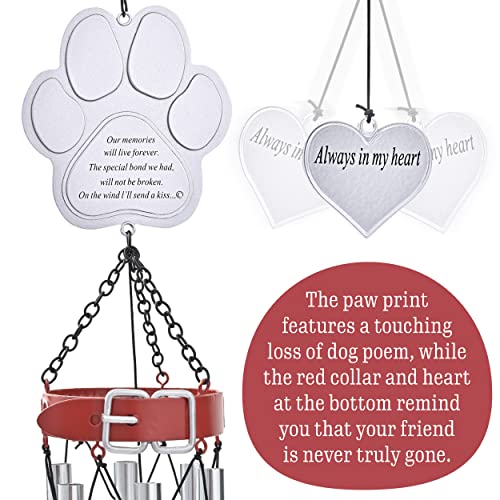 Pet Memorial Wind Chimes - 19" Rainbow Bridge Pet Memorial Gifts, Thoughtful Loss of Cat or Dog Gifts, Wind Chime with Poem and Red Collar, Durable Metal Outdoor Chimes Pet Sympathy Gift