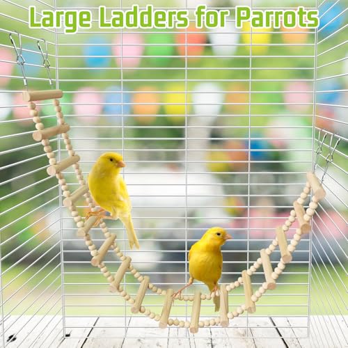 BNOSDM Long Bird Ladder Bridge 39.4 in Wooden Parakeet Climbing & Swing Toys Bird Cage Accessories for Budgies, Cockatiels, Conures, Lovebirds, Canaries (16-Steps) - size: 16-Steps-39in