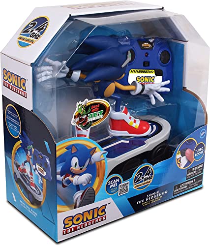 NKOK Sonic the Hedgehog Free Rider R/C Skateboard with Turbo Boost, Ages 6+ | Full-function RC skateboarder, rubber tires, adjustable front wheel, officially licensed, ages 6+, requires 6 AA batteries - style: Sonic Free Rider