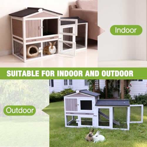 GUTINNEEN Chicken Coop Hen House with Run Outdoor Rabbit Cage Indoor Bunny Hutch with Waterproof Roof Poultry Cage,Rabbit Hutch with No Leakage Pull Out Tray,Brown - color: Brown