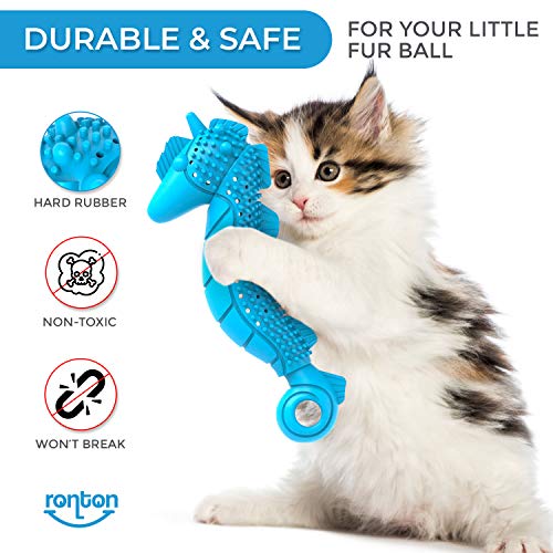 Ronton Cat Toothbrush Catnip Toy - Durable Hard Rubber - Cat Dental Care, Cat Interactive Toothbrush Chew Toy (1 Pack_Seahorse) - size: 1 Pack (Seahorse)