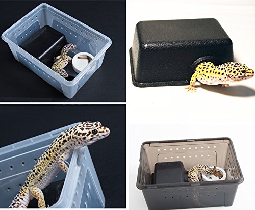 Hypeety Reptile Hide Box Small Animal Hide Cave for Snakes Lizards Geckos | Durable, safe material, with texture surface, helps peeling, easy to clean, provides secure hiding space, balck, 2 pack, S/M