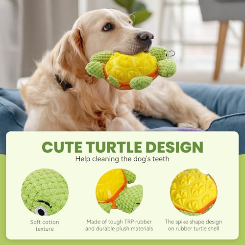 Squeaky Dog Toys, TPR Shell Chew Toy, Soft Plush Buddy, 9.45" | Dual-Action Playmate, Chew and Cuddle