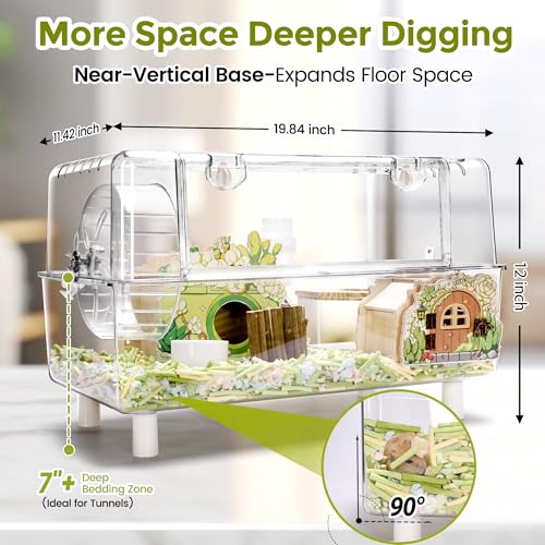 Acrylic Hamster Cage with All Accessories,Dwarf Hamster Cage with Stand,Syrian Mouse Cage for pet mice,Rat Cage for Hamster,Succulent Style Hamster House（20''L*11.5''W*10.5''H） - size: 19.8"L x 11.4"W x 10.4"H