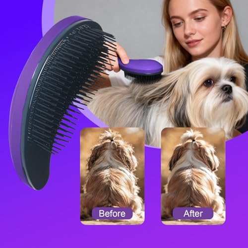 Small Dog Brush, Skin-friendly Soft Bristles (Dark Purple) | Puppy Hair Brush, Massage and Bath Supplies, Pet Grooming Tool for Teddy, Yorkies, Maltese, Shih Tzu, Chihuahua - color: Dark Purple