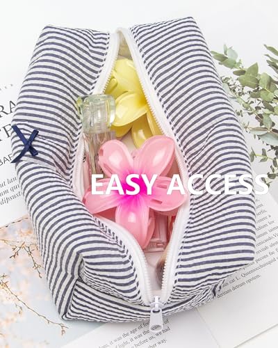 PAZIMIIK Cozy Makeup Bag for Women,Zipper Cosmetic Pouch,Stripe Navy Blue | Soft Cosmetic Organizer for Makeup,Skincare,Toiletries,Daily Beauty Essentials,Purse,On-the-Go,Bridesmaid Gifts - color: Stripe Navy Blue