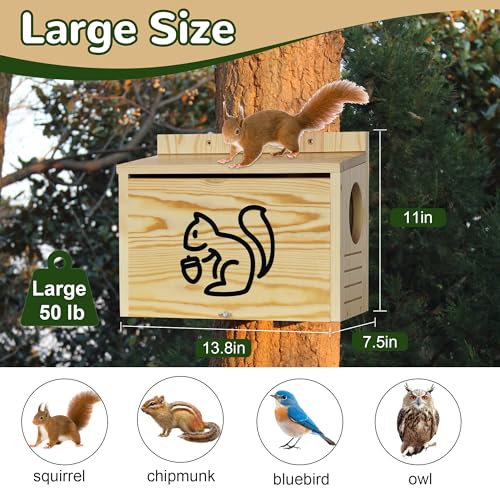 Widened Medium Wooden Squirrel House for Outside | Squirrel Nesting Box, Squirrel Boxes for Outside，Outside Nesting, Chipmunk Houses, Easy Assembly - size: Medium