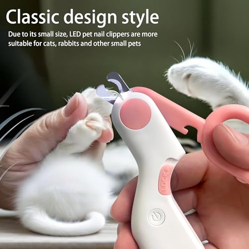 Pet nail clippers with LED Lights cat nail clippers for indoor cats nail trimmer clippers for small dog nail trimmers Cats rabbits nail clippers Bird Kittens (Pink) - color: Pink