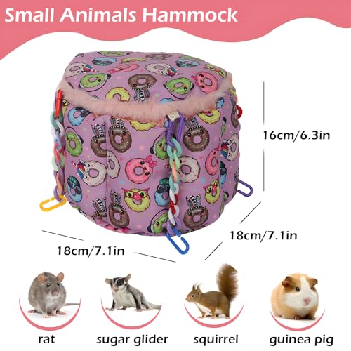 Rat Hammock for Cage, Warm Sleeping Nest Bed with Privacy Cover | Hanging Rat Bed with Adjustable Chain Links, Thick Soft Cotton, Fits 1-2 Rats & Sugar Gliders to Cuddle, Great for Winter - color: purple