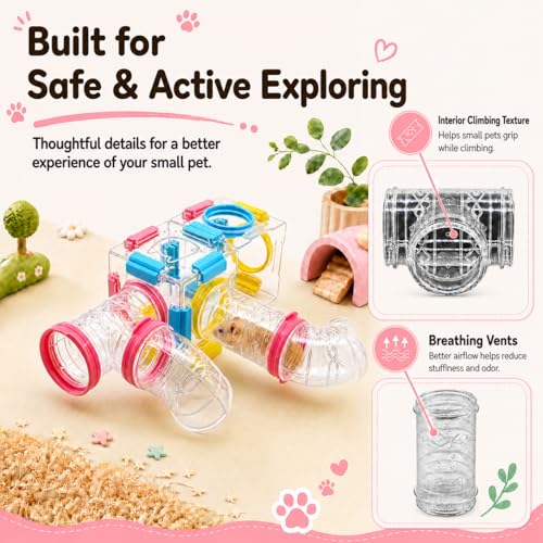 94 Pcs DIY Hamster Tunnel Tube Set, Clear Small Animal Cage Tube Kit Can Easy Viewing, 2-Inch Diameter Exercise Playground for Dwarf Hamsters, Mice & Gerbils