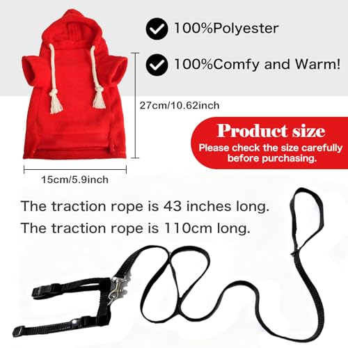 Small Pet Harness Vest and Leash Set Ferret Clothes Hoodies for Ferrets for Outdoor Walking Rabbit Ferret Guinea Pig Bunny Hamster Puppy Kitten (red Clothes + Leash) - color: red clothes + leash