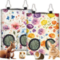2Pcs 2 Styles Guinea Pig Hay Feeder Rabbits 11.6 x 9.1 Inch, Hanging Hay Feeder Bag Cloth Washable Flowers Feeding Storage Holder with 2 Holes for Bunny Chinchillas Hamsters Small Animals - color: Flower-1