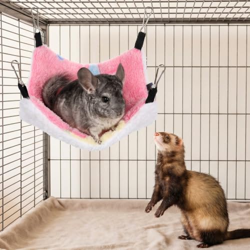 2 Pack Hanging Corner Pet Rat Hammock with Hooks, Warm Fleece Hammocks Small Animal Bed Hideout Swing Cage Accessories for Rats Squirrels Sugar Gliders Guinea Pigs Hamsters Ferret Chinchilla