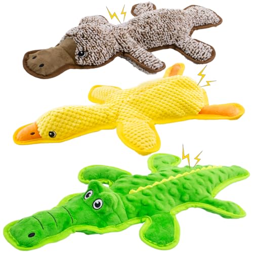 No Stuffing Dog Squeak Toys, 3 Pack Chew Toys for Small to Large Puppies | Durable Puppy Teething Toys, Interactive to Keep Pets Busy, Toss Fetch Tug Play, Best Birthday Gift - color: Yellow&Coffee&Green