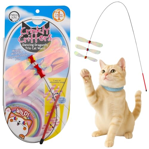 猫壱 NECOICHI Crinkly Critters Dancing Dragonfly Trio Wire Cat Wand No.1 Selling Cat Toy in Japan