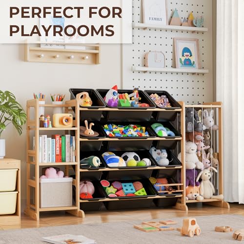 Toy Storage Organizer with Bookshelf and Stuffed Animal Storage - Kids Playroom Organization with Shelves and 12 Toy Bins - Toddler Living Room Toy Box for Lego - Nursery Bedroom Decor Essential - color: Black, size: 55.2"W,3 Shelves,12 Bins