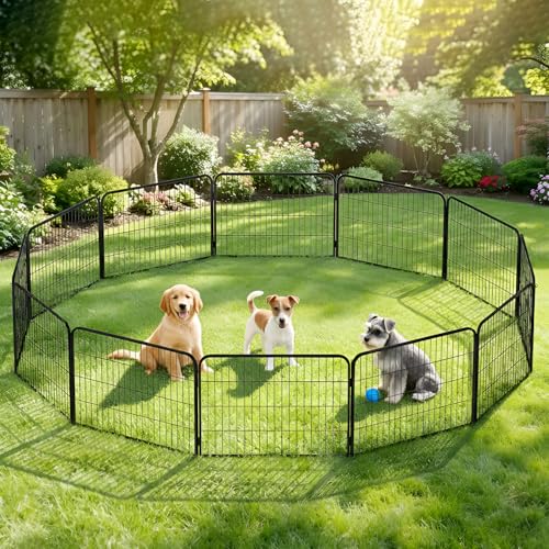 BestPet Dog Playpen 24 Inch 12 Panels Heavy Duty Metal Pet Exercise Pen Without Door Indoor Outdoor Fence Panels Anti-Skid Expandable Design - style: 12 panels-without door