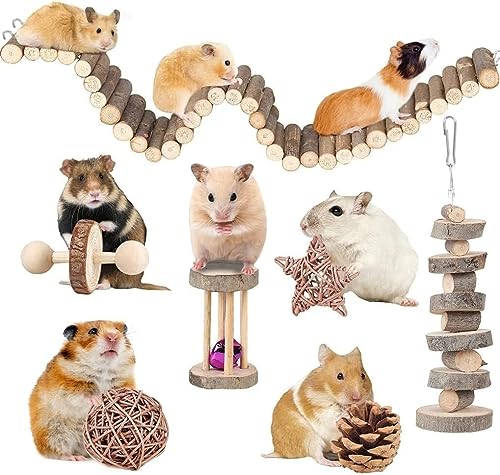 Hamster Accessories - Guinea Pig & Chinchilla Chew Toys - Suspension Bridge Set - Willow Ball & Stuff for Dwarf Syrian Chinchillas & Gerbils
