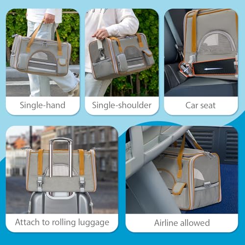 Pesen Soft Cat Carrier, 18 x 11 x 11 Inches, Holds Pets Up to 16 lbs | Anti-Collapse Pet Travel Carrier with Multiple Storage Pockets for Medium Cats, Puppies, Rabbits and Other Small Animals
