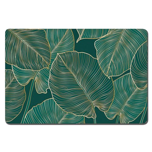 Rnivvi Dog Food Mat, 12" x 19" Flower Absorbent Dog Cat Bowl Mat for Food and Water, 3MM Anti-Slip Rubber Pet Feeding Rug Protect Floors, Puppy Placemat for Feeding & Watering Supplies, Tropical - color: Tropical Palm Leaves, size: 12"x19" (3mm)