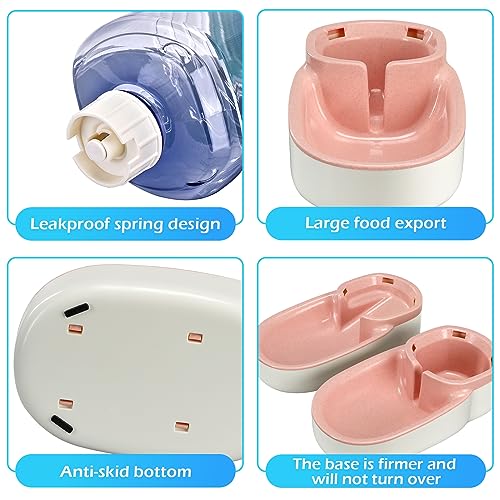 Automatic Dog Cat Feeder and Water Dispenser Gravity Food Feeder and Waterer Set with Pet Food Bowl for Small Medium Dog Puppy Kitten, Large Capacity 1 Gallon x 2(Pink) - color: Pink