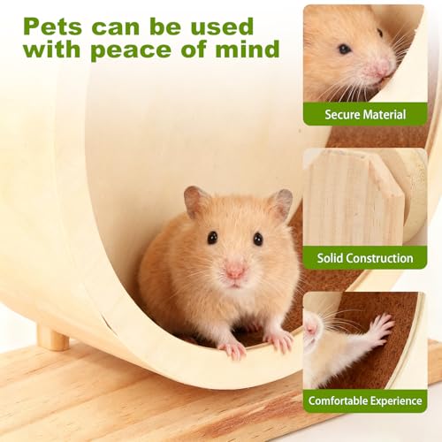 9 Inch Hamster Wooden Silent Exercise Running Wheel with Mini Running Ball | Small Animal Exercise Wheel Accessories,Wooden Exercise Wheels with Removable Track for Gerbils,Mice,Totoro