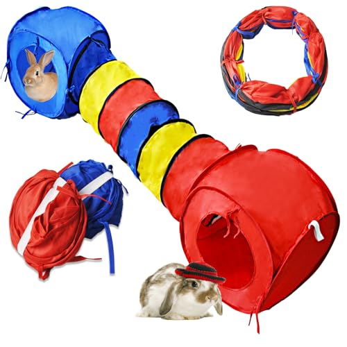 Large Rabbit Tunnel,Collapsible Bunny Tunnels Hideouts,Colorful Tubes for Rabbits XL Indoor Outdoor Small Animal Interactive Toys