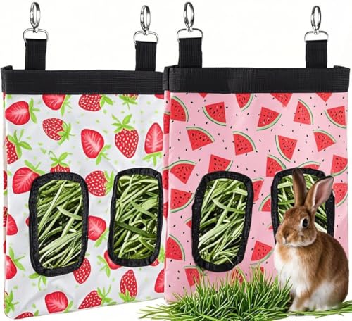 DZWLKJ Guinea Pig Hay Feeder, 2 Pack, 10 x 8 x 0.4 Inches, Stainless Steel, Rabbit Hay Bag, 600D Oxford for Small Pets,Chinchilla,Hamsters - size: S -10"x 8"x 0.4"