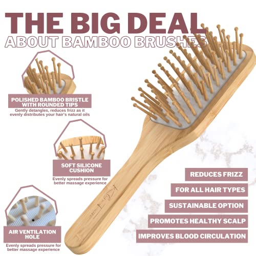 Water Mister Spray Bottle for hair - 3pc set w/bamboo brush, rat tail combs & Continuous spray bottle for hair | Natural Bamboo hair brush & Wooden Comb w/fine misting spray bottles (Rose Gold) - color: Rose Gold