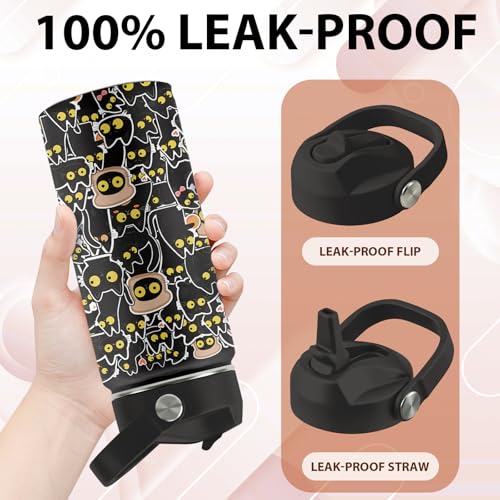 Cat Gifts for Boys Girls, 16 oz Water Bottle with Straw Lid, Stainless Steel Insulated Tumbler, Cute Cats Water Bottle for Cats Lovers, Black Cat Cup Gifts for Birthday Christma (1pcs) - color: Cats