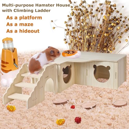 Multi-Chamber Wooden Hamster Hideouts Cages Accessories House Maze Hut Wood Habitats Decor Tunnel Exploring Toys for Syrian Dwarf Gerbils Mice Lemmings Small Animals