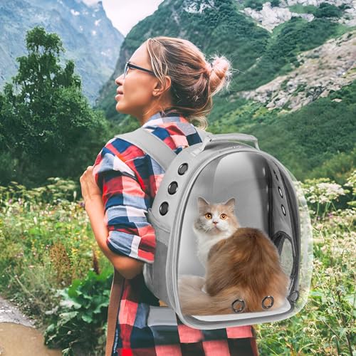 Cat Carrier Backpack, Pet Carrier Backpack Front Pack for Small Medium Cat Puppy Dog Carrier Backpack Bag Space Capsule, Airline-Approved Pet Carrier for Travel Hiking Walking Camping (Grey) - color: Grey