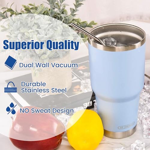 D·S 30oz Blue Tumbler Double Wall Vacuum Insulated Travel Coffee Mug | Double Wall Vacuum Suit Cold and Hot Drink Fits in standard car cup holders With Splash-Proof Lid - color: Skyblue