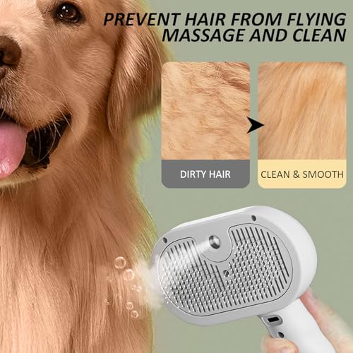 3 In 1 Self Cleaning Steamy Pet Brush, Cat & Dog Steam Brush Spray Hair Removal Comb - Anti-Static, Dog Grooming Tool with Steam & Self-Cleaning, Skin-Friendly Design + Bathing Solution