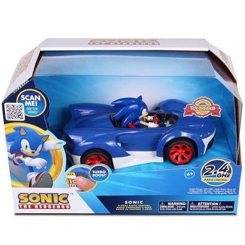 NKOK Sonic the Hedgehog RC Car 2.4GHz with Turbo Boost, Ages 6+ | Team Sonic Racing 601 radio control car - working lights, rubber tires, adjustable front wheel alignment, officially licensed - color: Blue