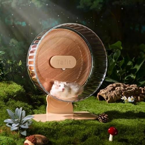 Silent Hamster Wheel 8.7 Inch Dual-Bearings Quiet Running Exercise Wheels with Wood Grain Backboard, Height Adjustable for Dwarf Hamsters, Gerbils, Mice, Hedgehog, Lemmings, Warm Brown - color: Warm Brown, size: 8.7inch