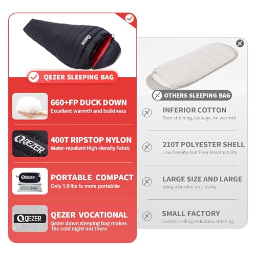 0 Degree Down Sleeping Bag for Adults,Cold Weather Backpacking | 650 Fill Power Down, 4-Season Use, Large Lightweight Compact Carry, Camping Hiking Backpacking - color: 500g-Black