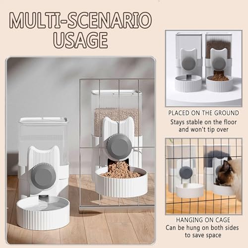 kathson Rabbit Feeder for Cage,Bunny Water Bottle,Pet Food Dispenser,Grey | Gravity Automatic Guinea Pig Feeder Waterer Set,Hanging Small Pet Food Bowl Feeding Station for Ferret Chinchilla Cat Puppy - color: Grey