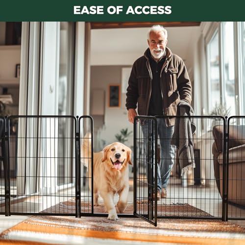 FXW Homeplus Indoor Dog Playpen, 40" H, 8 Panels, for Medium & Large Dogs | Stress-free play, Heavy-duty, Semi-open design, Easy setup, Threshold-free gate, Expandable, Patented - color: Black, size: 40"H