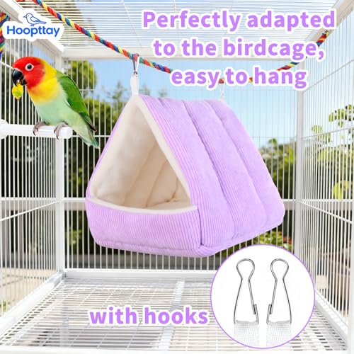 Bird Bed for Cage Winter Warm Bird Bed with Soft Plush Hanging Hammock & Hut Tent, Hideaway Sleeping Nest for Budgies, Parakeets, Cockatiels (Purple, M) - color: Purple, size: M
