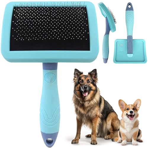 AKC Deshedding Slicker Brush for Dogs & Cats, Coated Tips | Skin-friendly grooming brush removes loose hair and detangles fur for dogs and cats of all breeds.