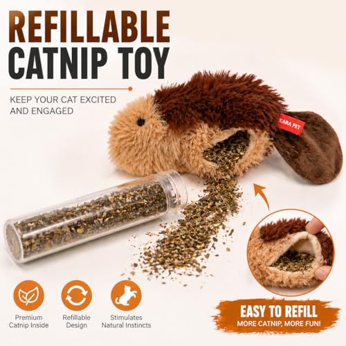 Kaka Refillable Catnip Toy Mouse, Interactive Plush Cat Toy with Catnip Refill, Soft Chew Toy for Indoor Cats & Kittens - color: white