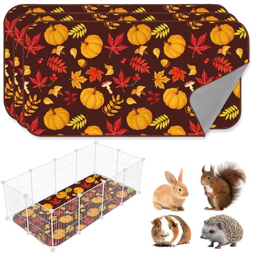JarThenaAMCS 3 Pcs Guinea Pig Cage Liner Reusable Bunny Squirrel Mat Fall Maple Leaves Pumpkin Washable Small Animal Pee Pads for Autumn Rabbit Hamster Chinchilla Ferret Accessory, 24 x 47 in - style: Brown Pumpkin Maple