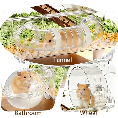 2-Story Acrylic Hamster Cage with Wooden House, Exercise Wheel, Tunnel, Water Bottle, and Ramp
