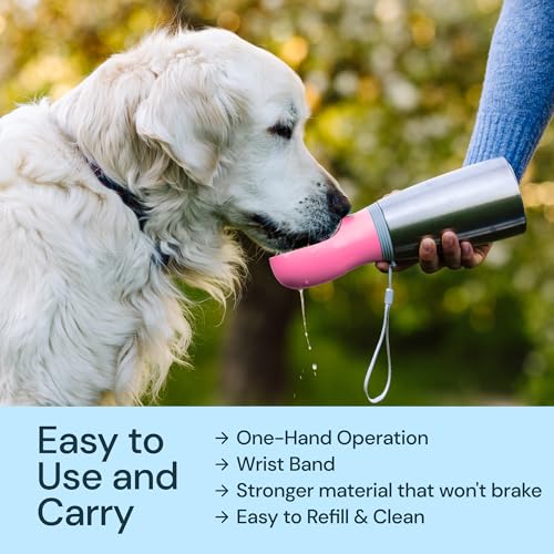 MalsiPree Insulated Dog Water Bottle - 24 oz Pink, Stainless Steel | 24oz insulated steel bottle & bowl - leak-proof - Use for dog travel, hiking, park & beach days - color: Pink, size: 24oz - Insulated