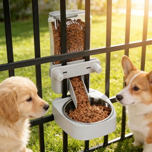 54 oz Pet Food Dispenser, Gravity Feeder Bowl for Cage, Auto Feeder for Ferret, Cat, Dog and Other Small & Medium Animals, Compatible with Widemouth Cages(Brown) - color: BROWN